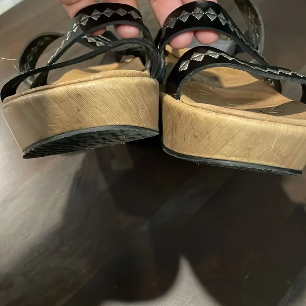 SKECHERS Women's Boho Becka Counting Summers Slingback Wedge Black Sandal 6 1/2
